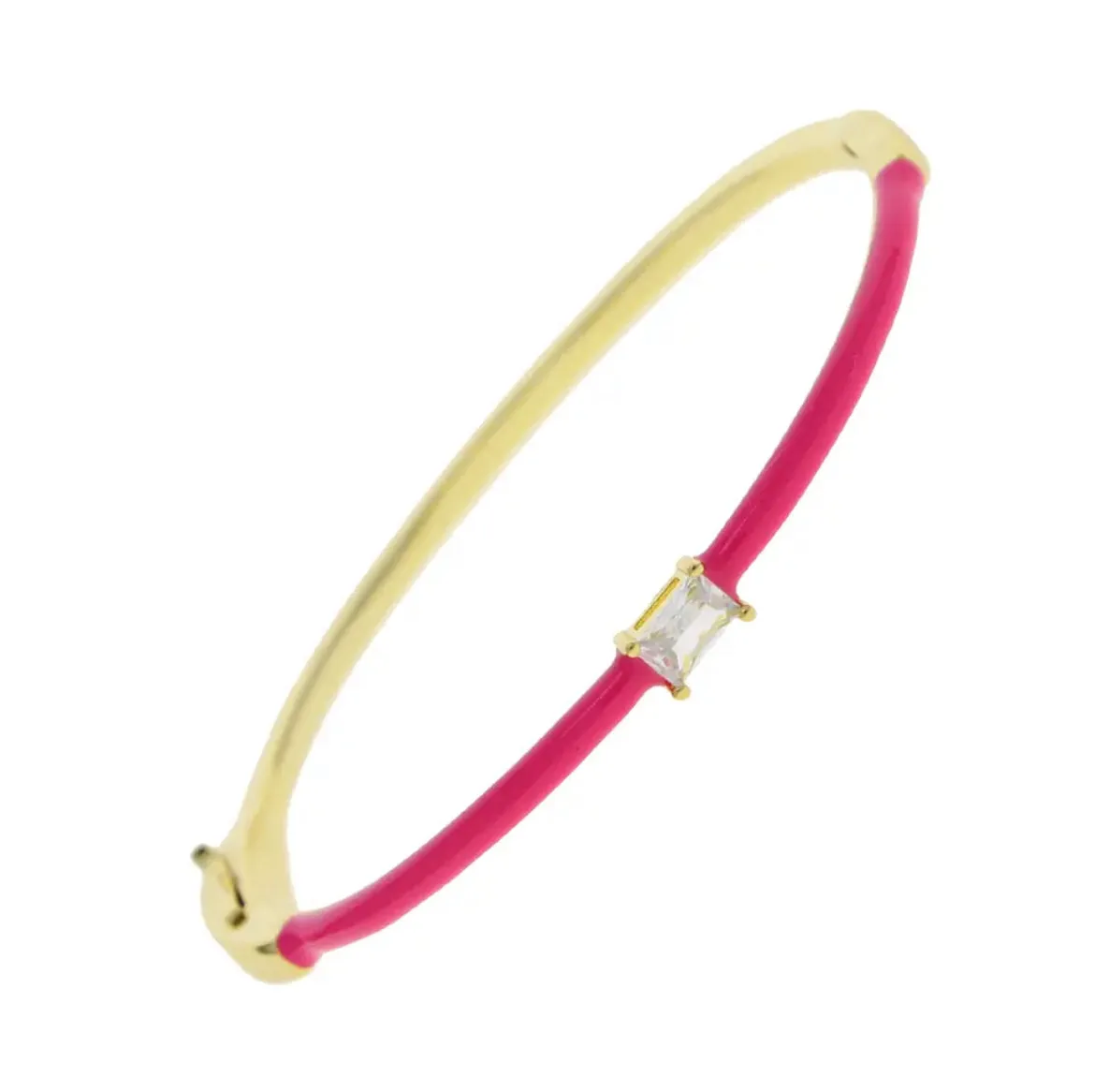 CZ Enamel Bangle Bracelet- Gold
