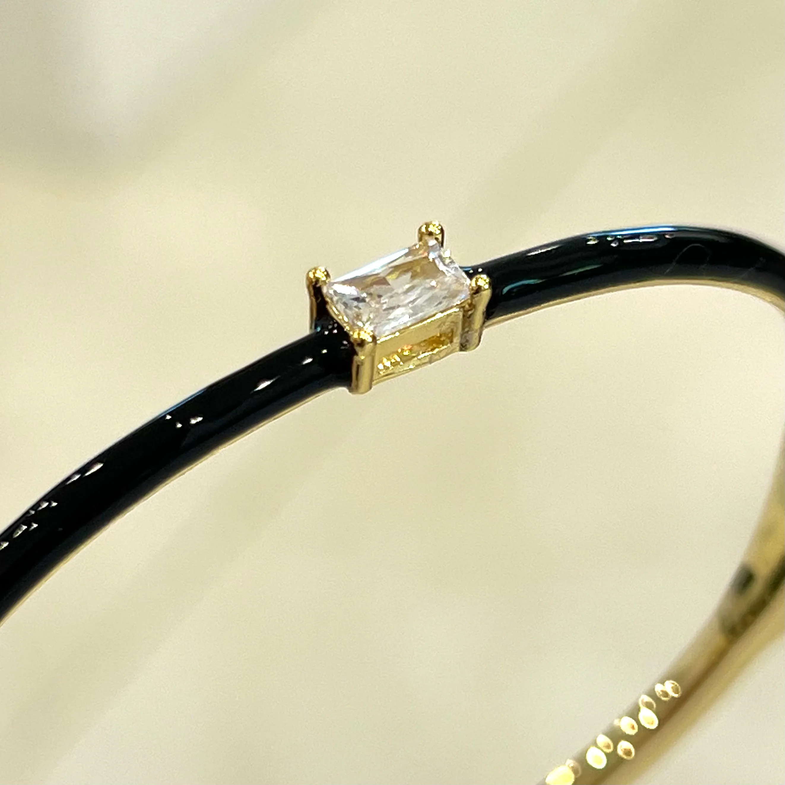CZ Enamel Bangle Bracelet- Gold