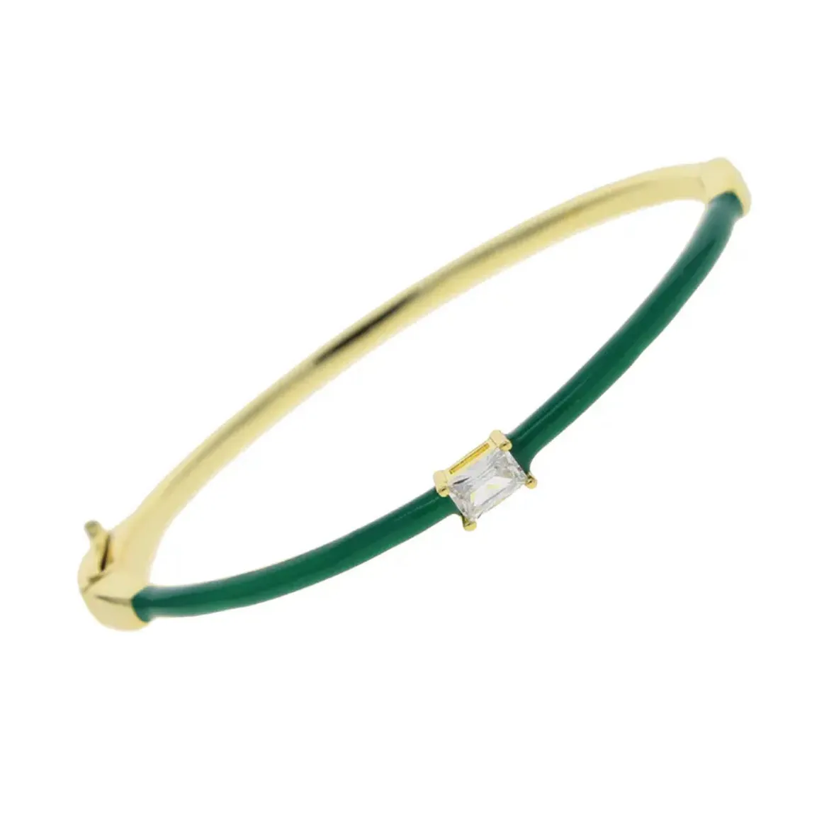 CZ Enamel Bangle Bracelet- Gold