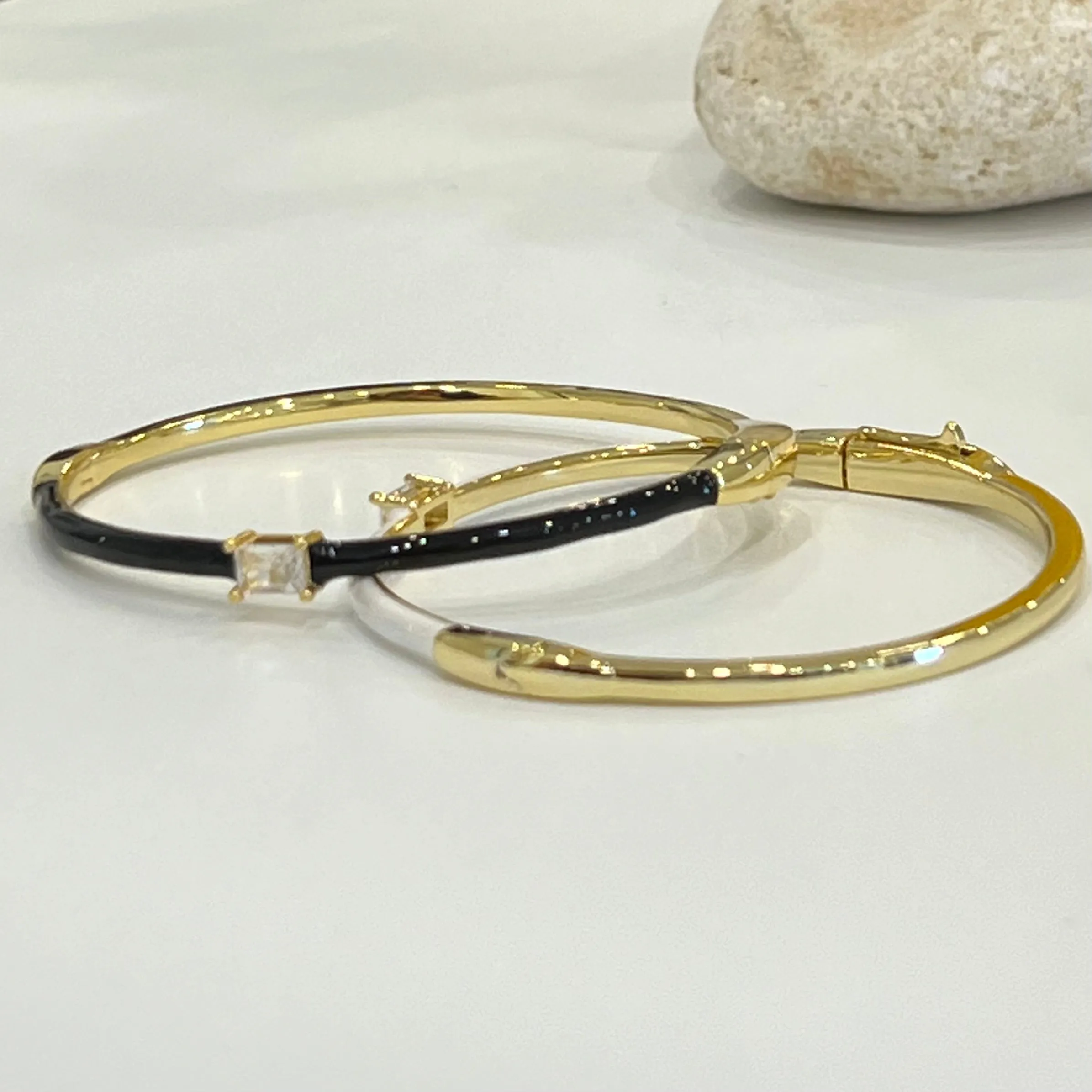 CZ Enamel Bangle Bracelet- Gold