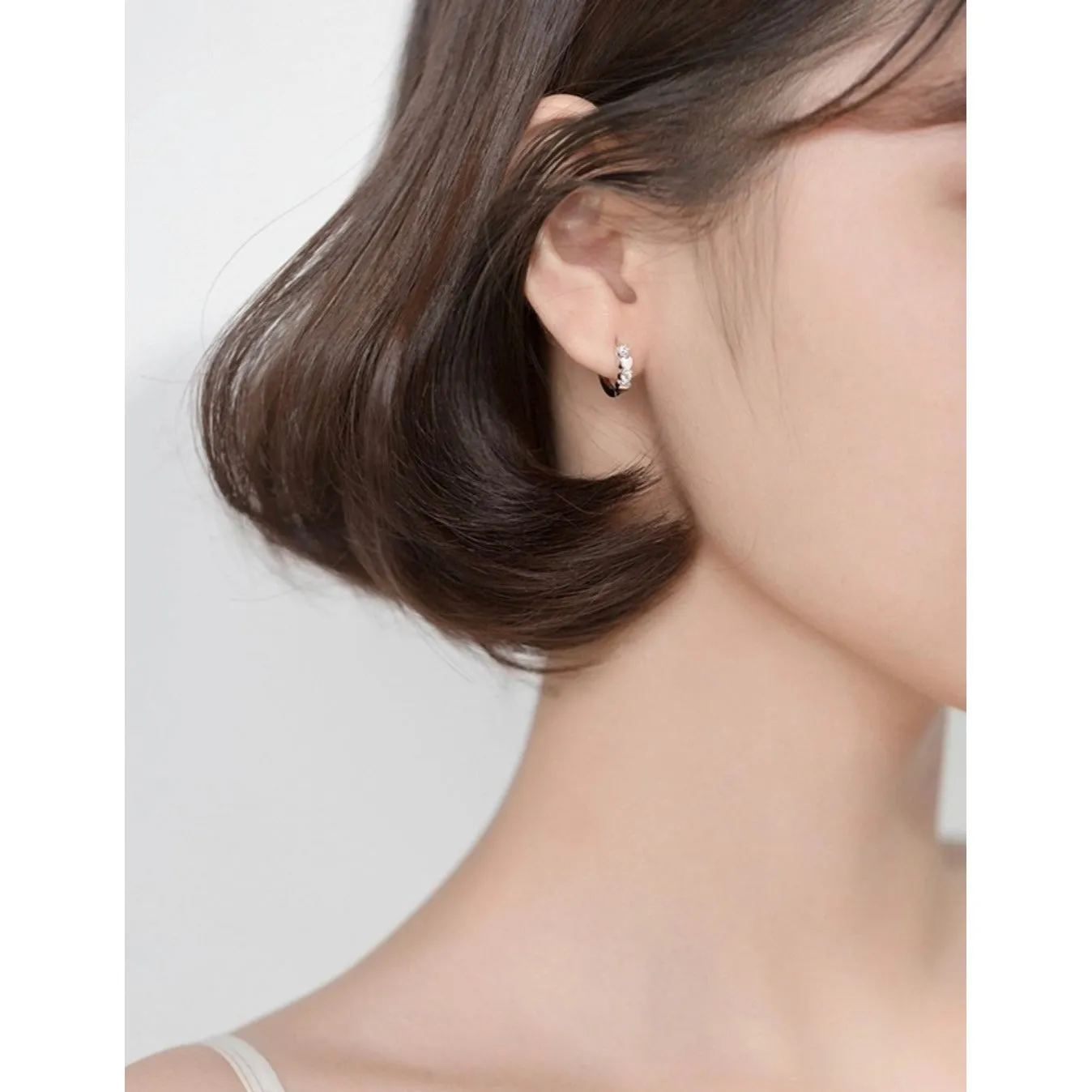 CZ Heart Huggies Hoop Earrings-SH016