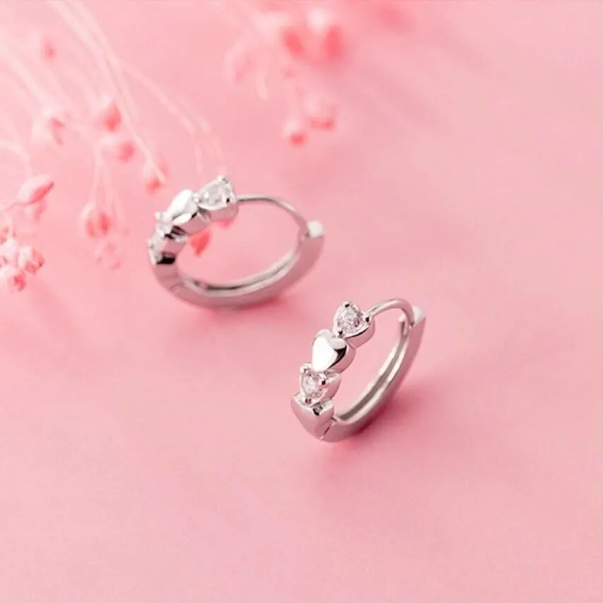 CZ Heart Huggies Hoop Earrings-SH016
