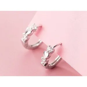 CZ Heart Huggies Hoop Earrings-SH016