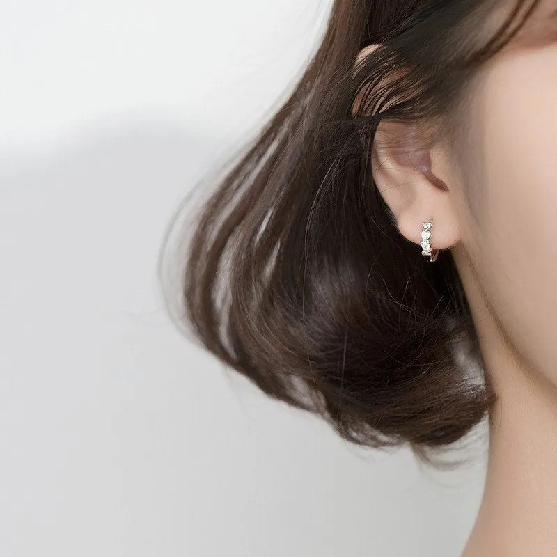 CZ Heart Huggies Hoop Earrings-SH016
