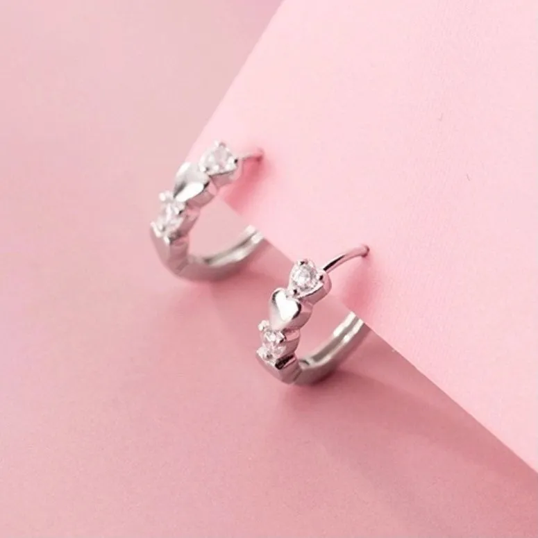 CZ Heart Huggies Hoop Earrings-SH016