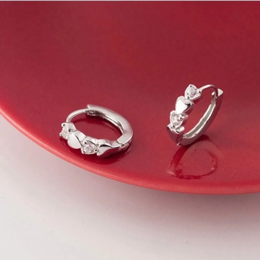 CZ Heart Huggies Hoop Earrings-SH016