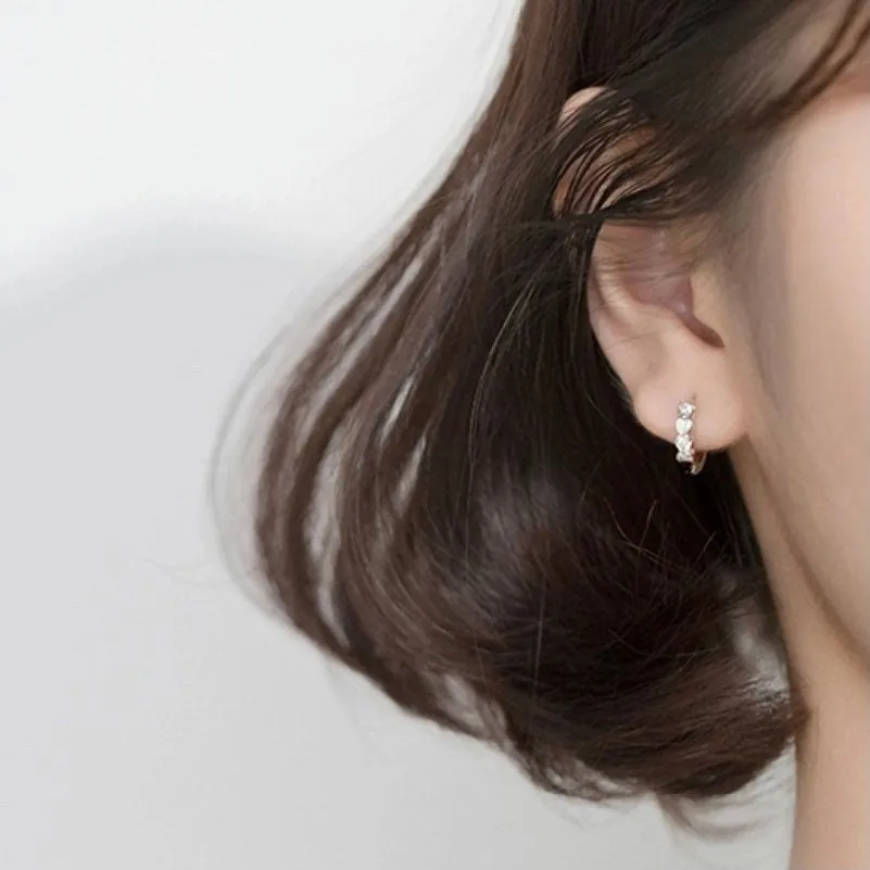 CZ Heart Huggies Hoop Earrings-SH016