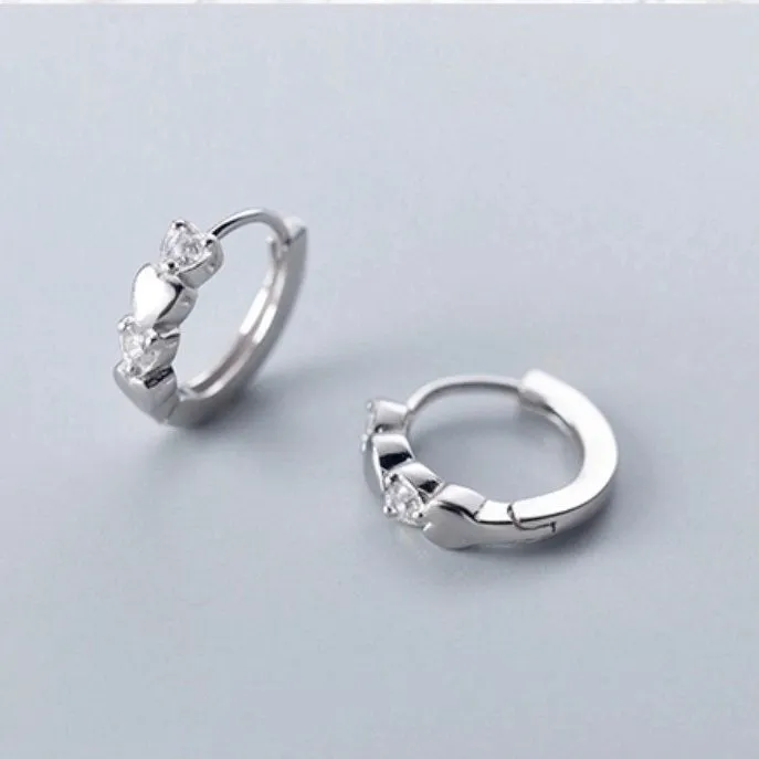 CZ Heart Huggies Hoop Earrings-SH016