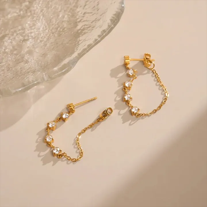 CZ Rhinestone Chain Hoop Earrings