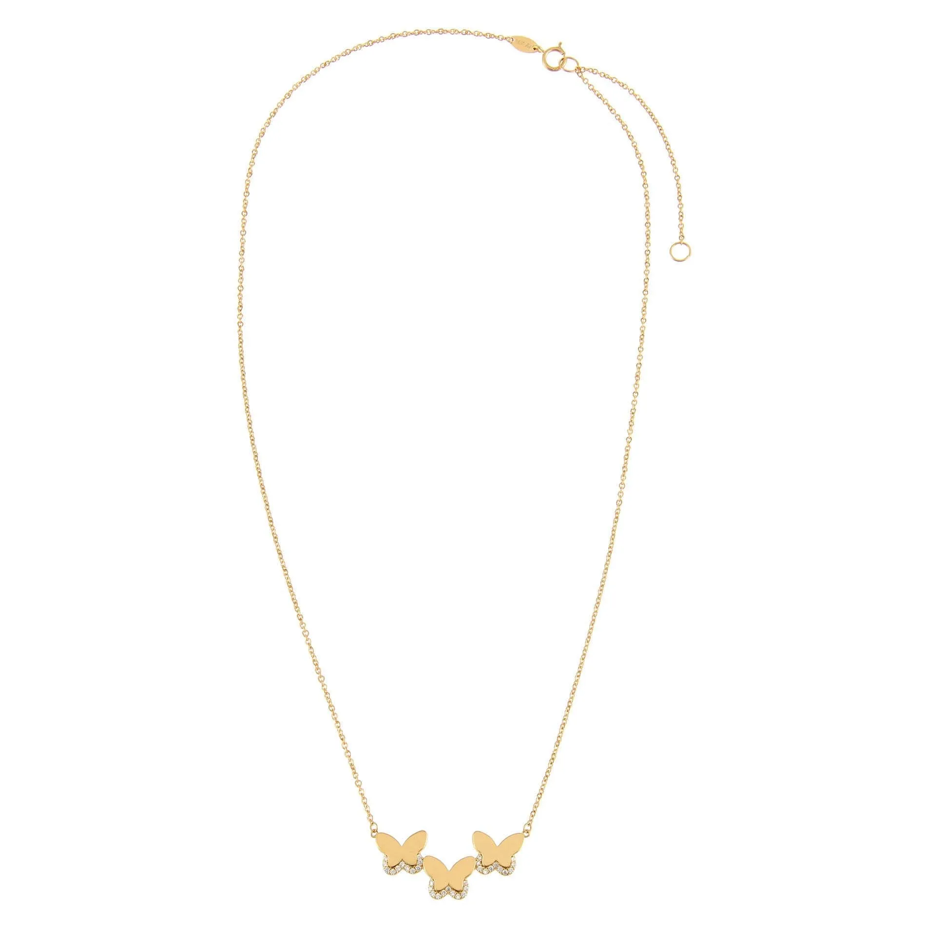 CZ Triple Butterfly Necklace 14K