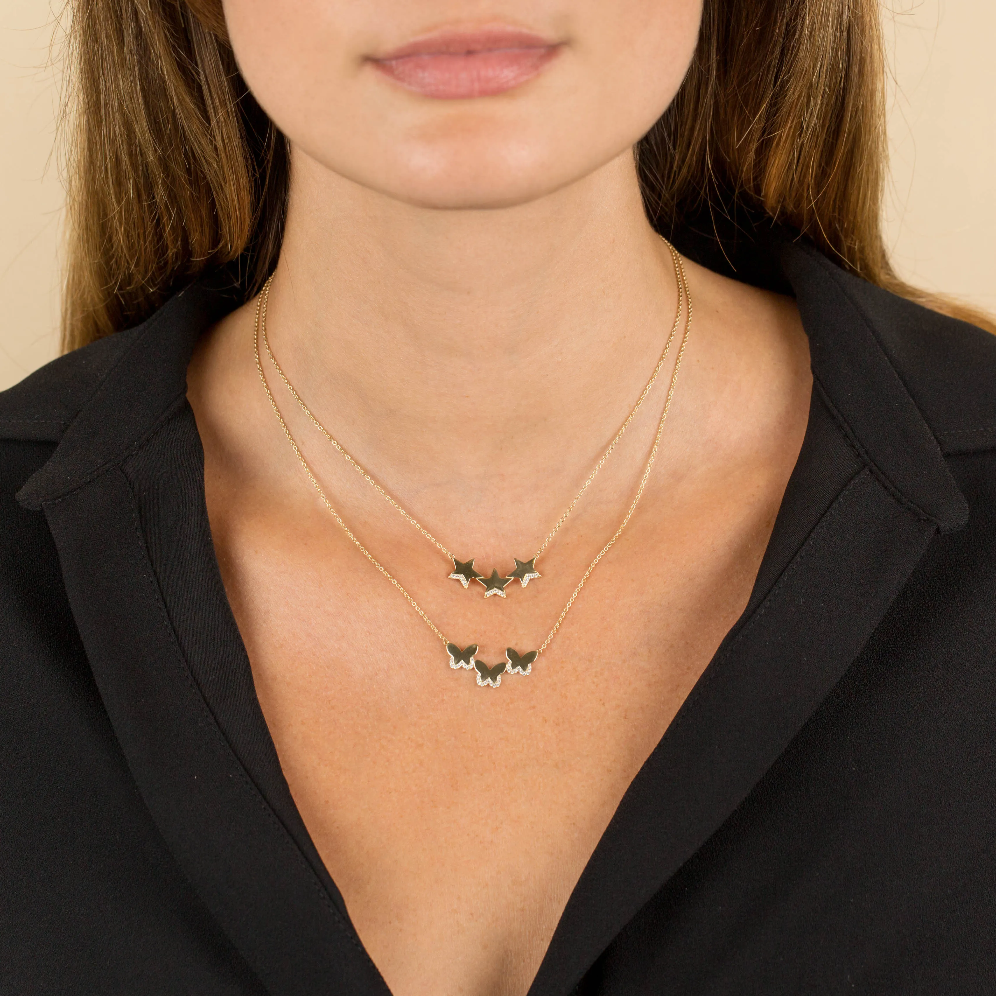 CZ Triple Butterfly Necklace 14K