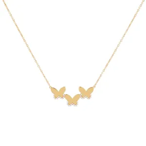 CZ Triple Butterfly Necklace 14K