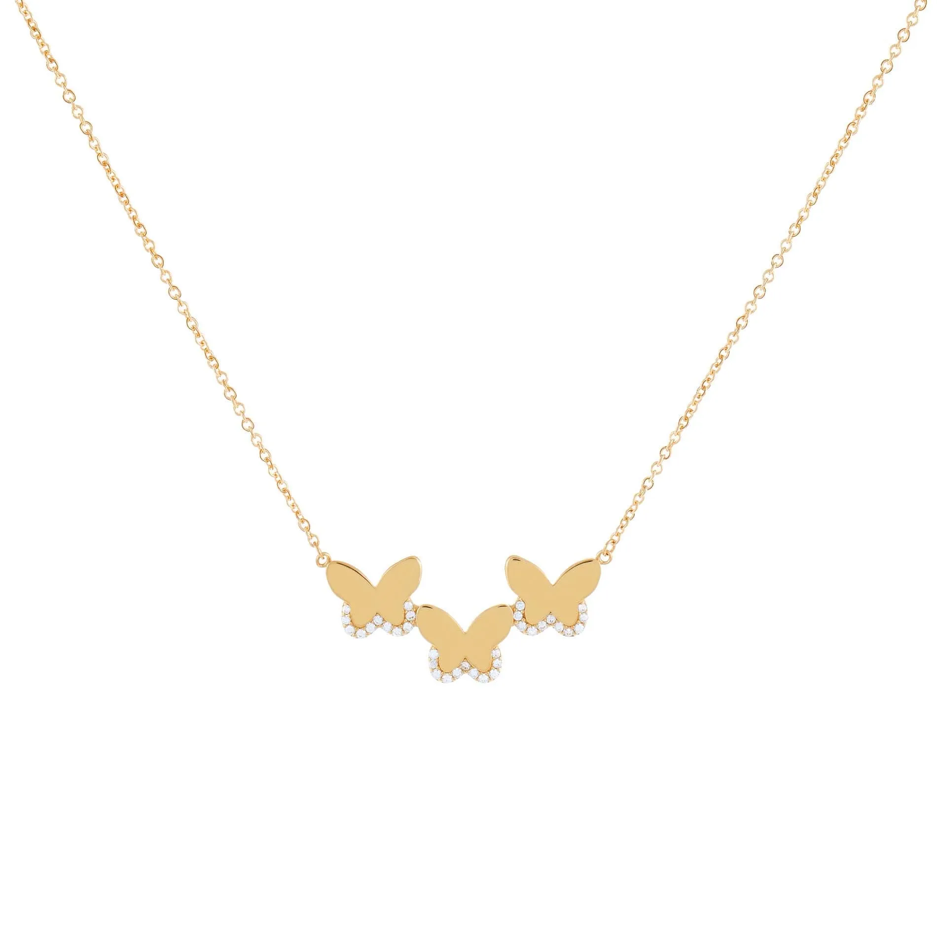 CZ Triple Butterfly Necklace 14K