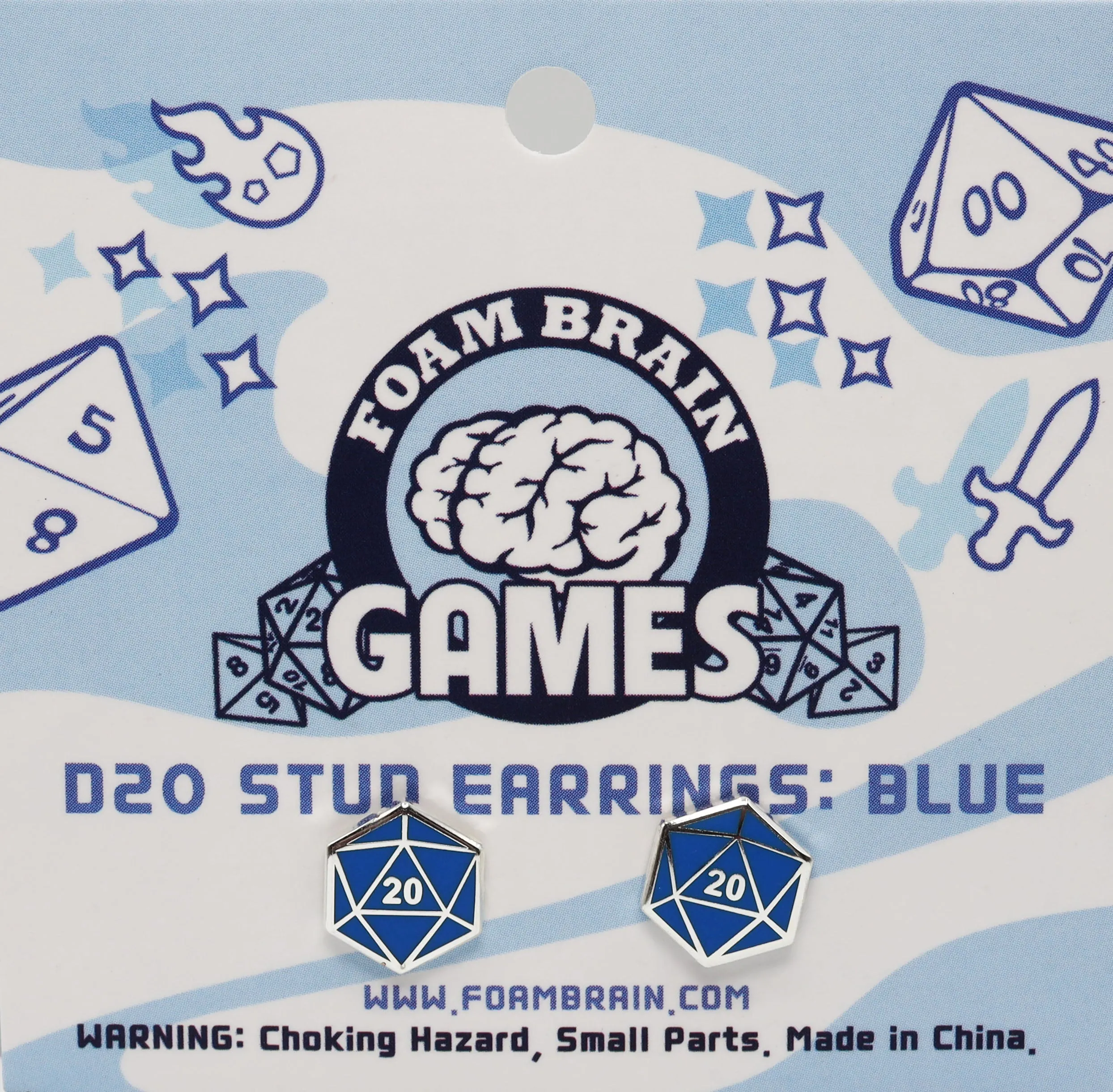 D20 Stud Earrings: Blue