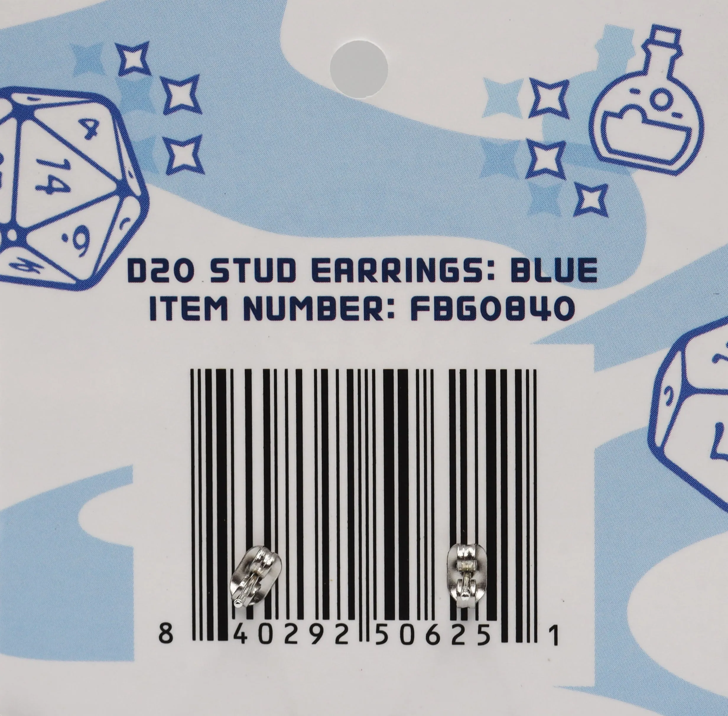 D20 Stud Earrings: Blue