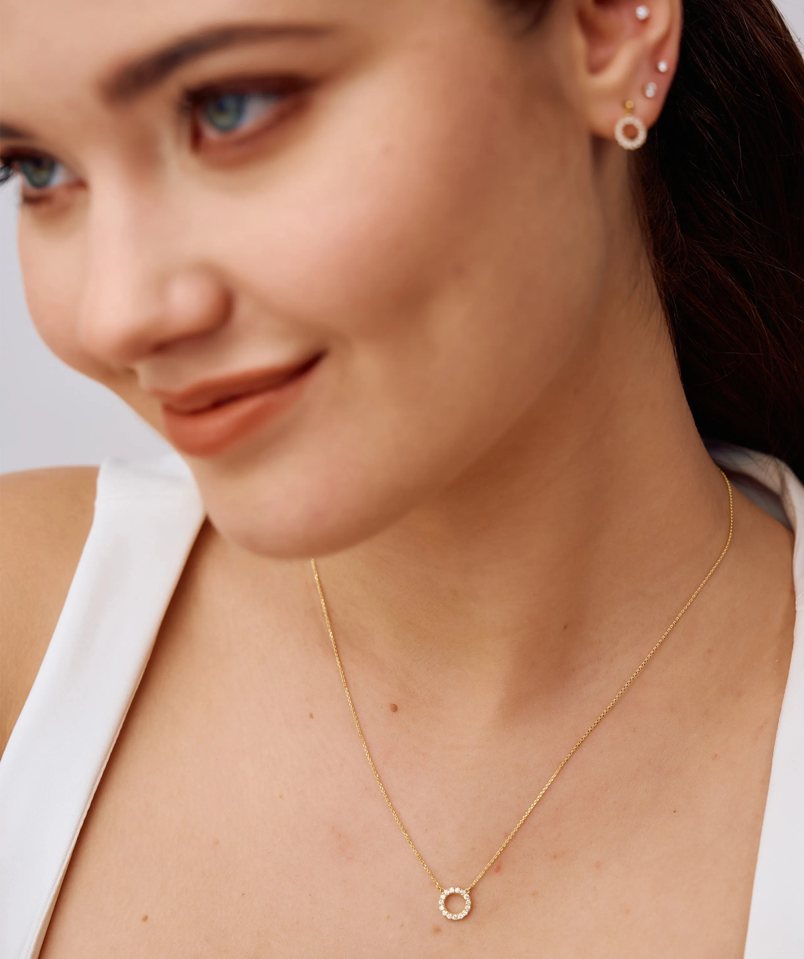 Dainty 14K Gold Diamond Circle Pendant