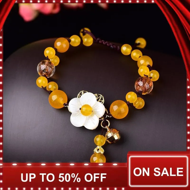 Daisy Flower Shell Yellow Agate Crystal Stone Bracelet