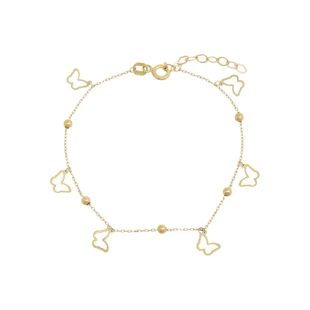 Dangling Open Butteflies Charm Bracelet 14K