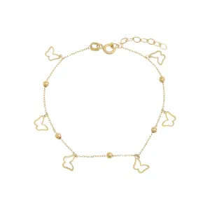 Dangling Open Butteflies Charm Bracelet 14K