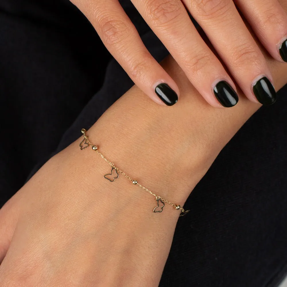 Dangling Open Butteflies Charm Bracelet 14K