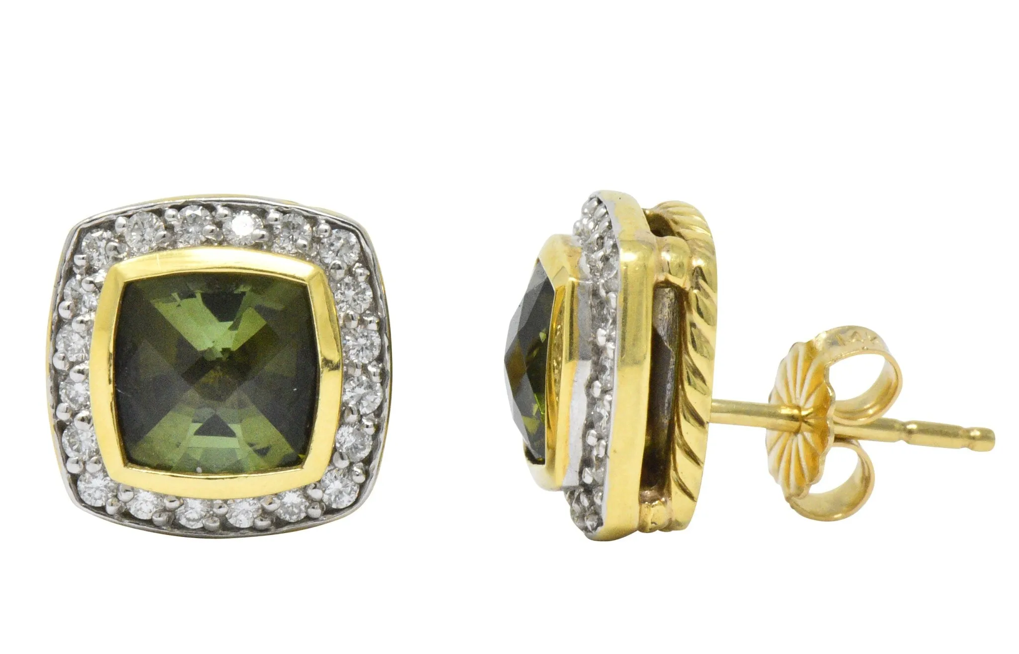 David Yurman 4.80 CTW Diamond Tourmaline 18 Karat Two-Tone Gold Albion Stud Earrings