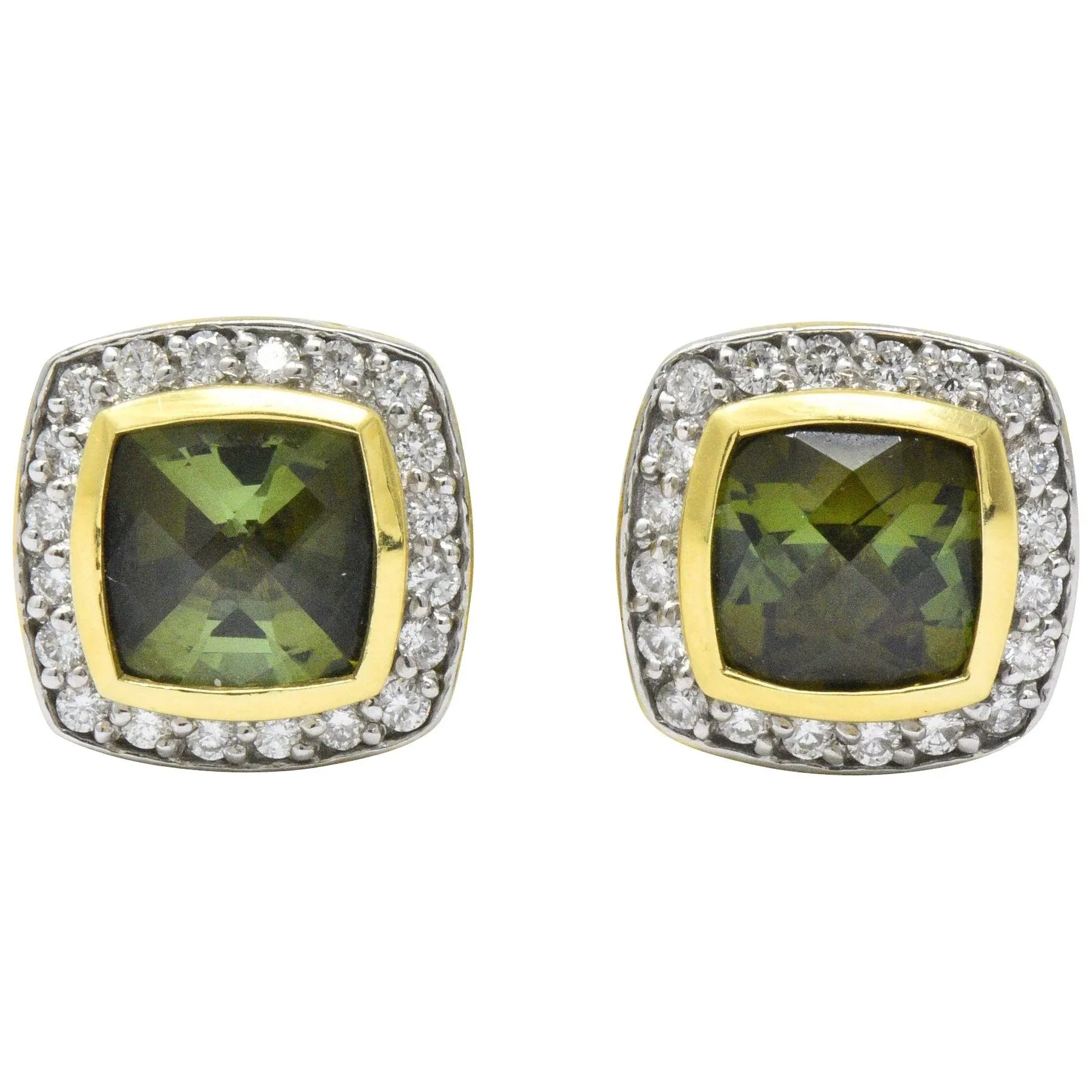 David Yurman 4.80 CTW Diamond Tourmaline 18 Karat Two-Tone Gold Albion Stud Earrings