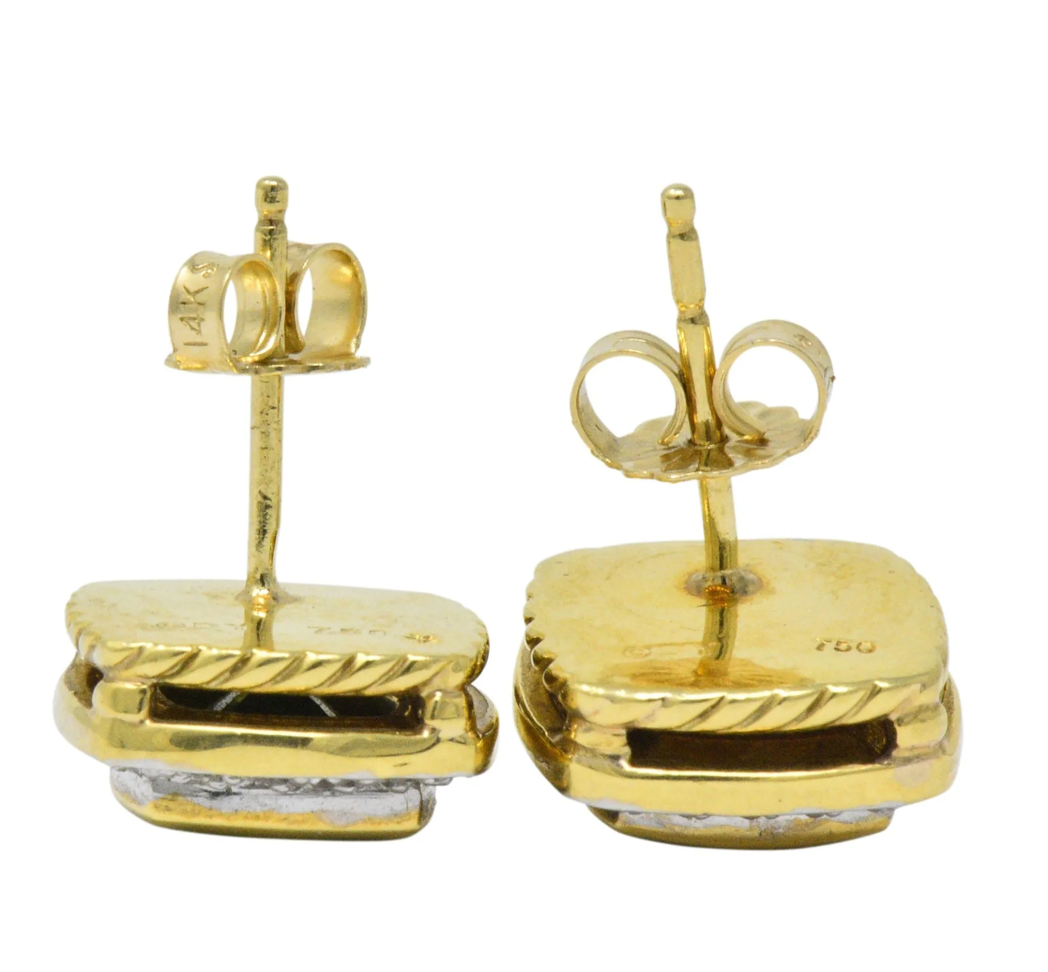 David Yurman 4.80 CTW Diamond Tourmaline 18 Karat Two-Tone Gold Albion Stud Earrings
