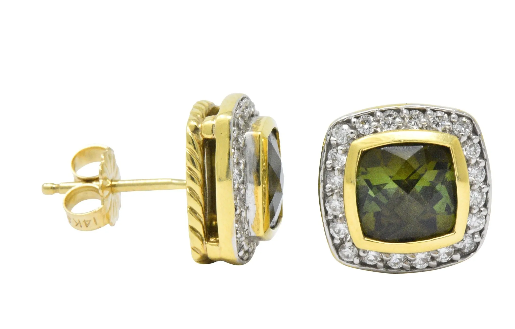 David Yurman 4.80 CTW Diamond Tourmaline 18 Karat Two-Tone Gold Albion Stud Earrings