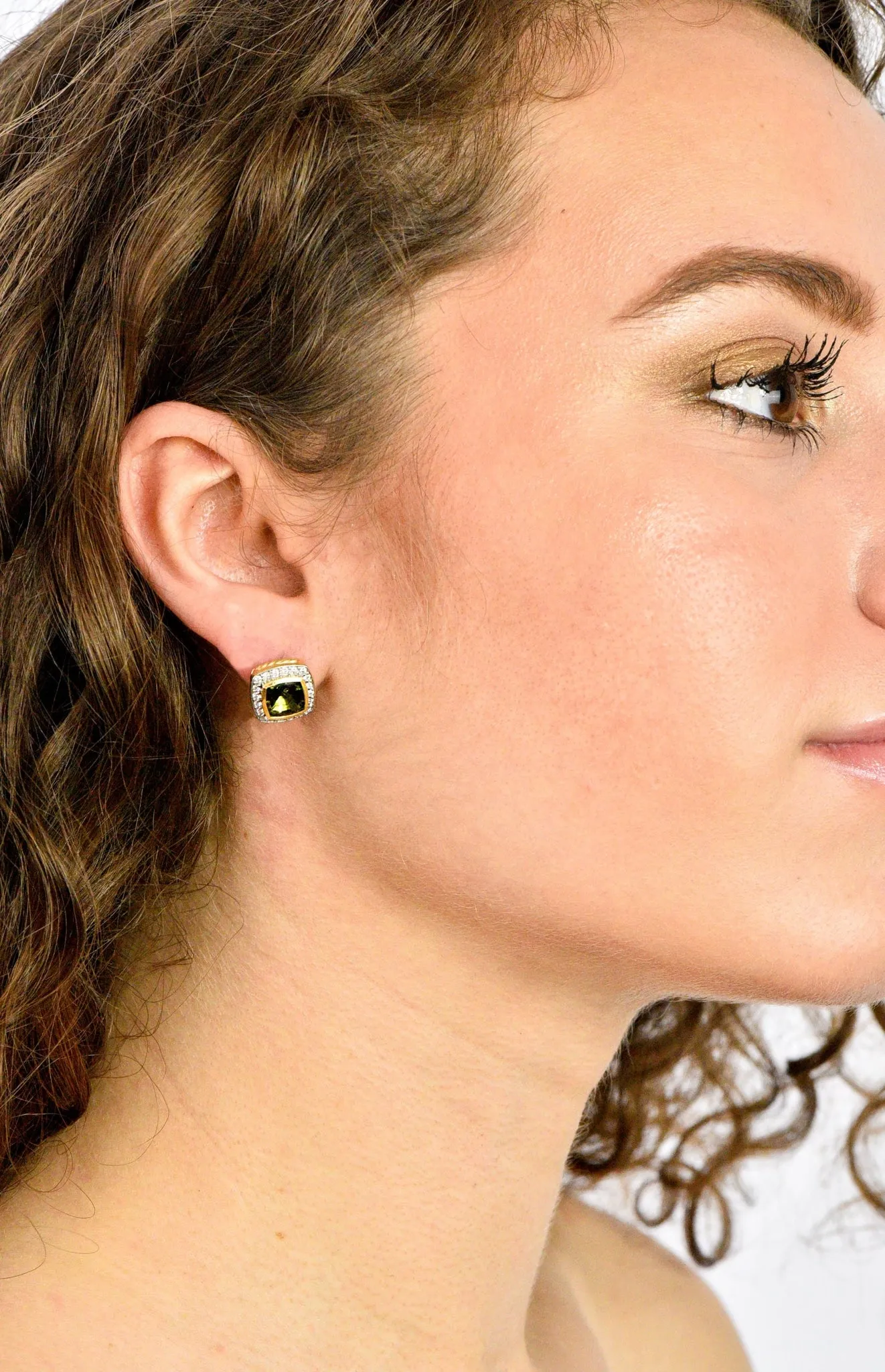 David Yurman 4.80 CTW Diamond Tourmaline 18 Karat Two-Tone Gold Albion Stud Earrings