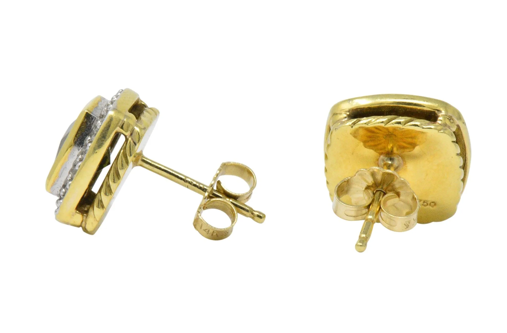 David Yurman 4.80 CTW Diamond Tourmaline 18 Karat Two-Tone Gold Albion Stud Earrings