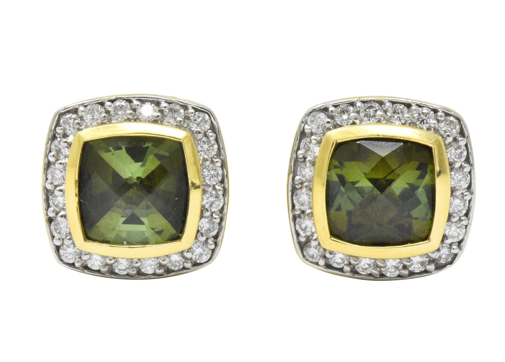 David Yurman 4.80 CTW Diamond Tourmaline 18 Karat Two-Tone Gold Albion Stud Earrings