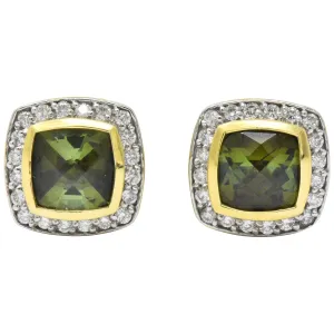 David Yurman 4.80 CTW Diamond Tourmaline 18 Karat Two-Tone Gold Albion Stud Earrings