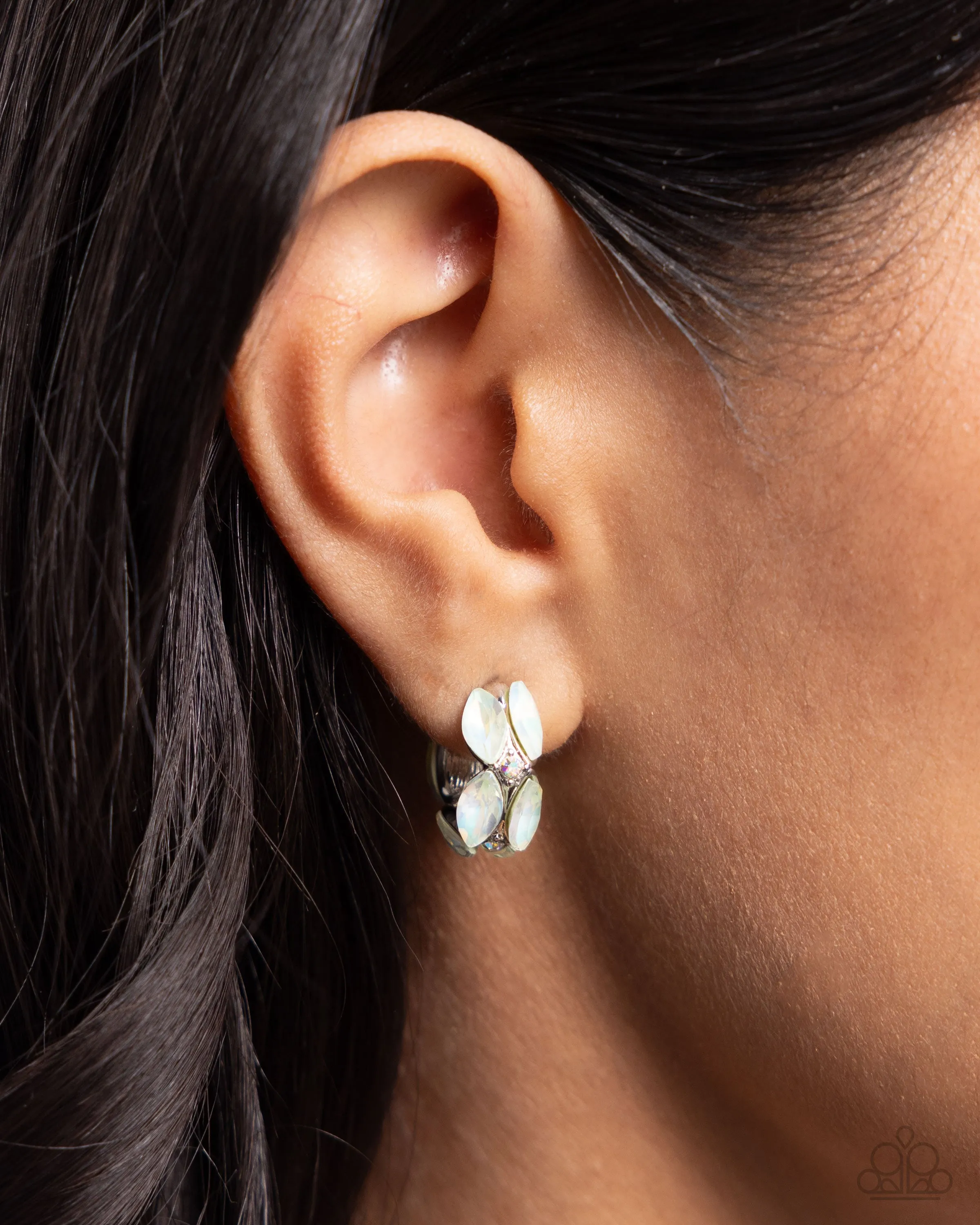 Dazzling Destiny - Green - Marquise-Cut Iridescent Gem Paparazzi Hoop Earrings