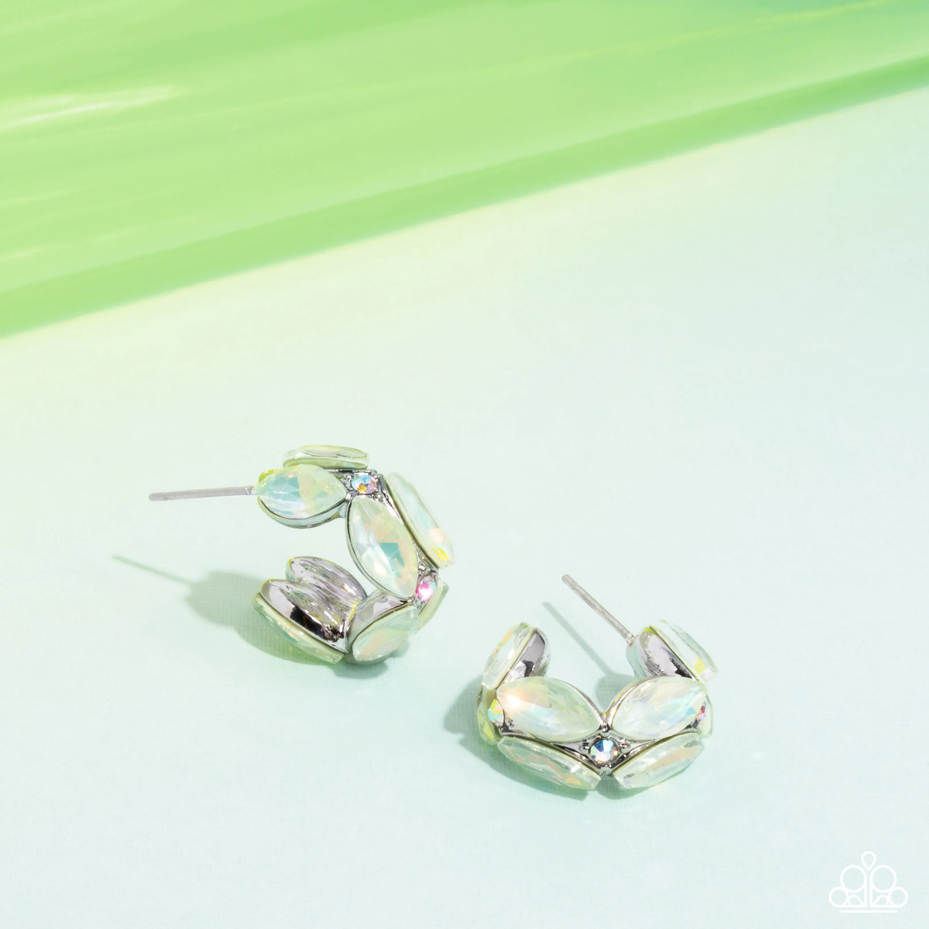 Dazzling Destiny - Green - Marquise-Cut Iridescent Gem Paparazzi Hoop Earrings