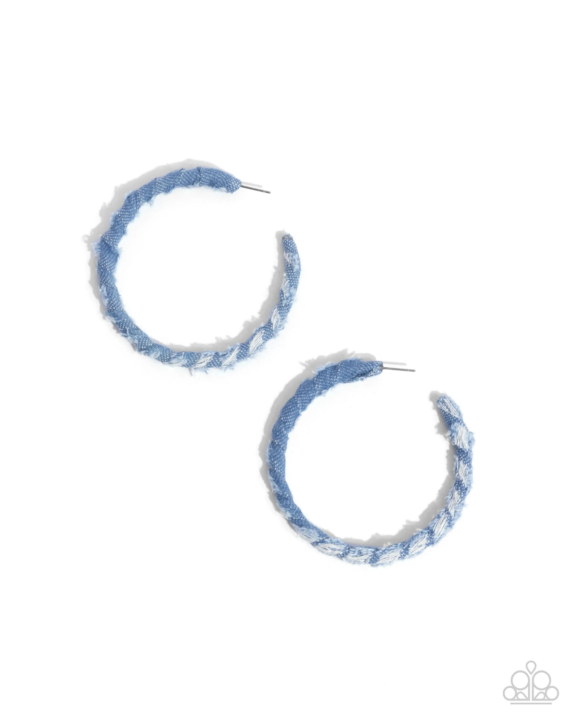 Denim Debut - Blue - Jean Paparazzi Hoop Earrings