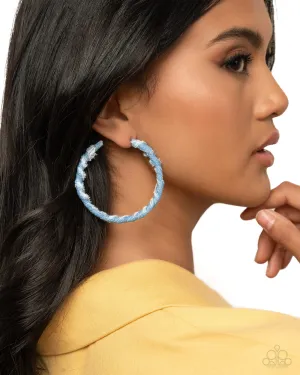 Denim Debut - Blue - Jean Paparazzi Hoop Earrings