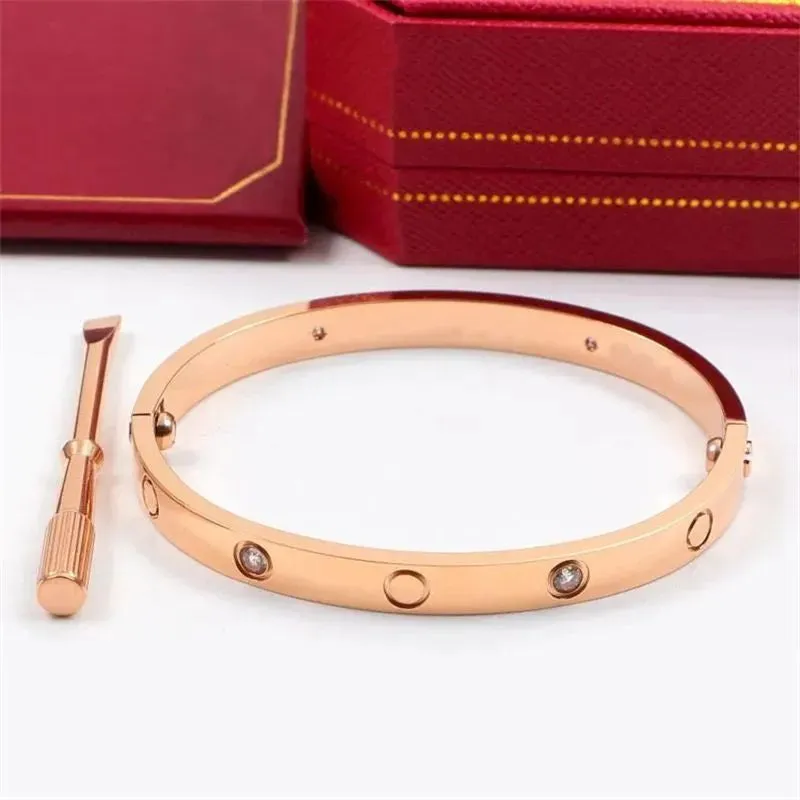 Designer Screw Bracelet Fashion Luxury Jewelry Bangle Bracelets 18K Rose Gold Silver Titanium Steel Diamond Bangles Nail Bracelets for Men Women 17 19 Size