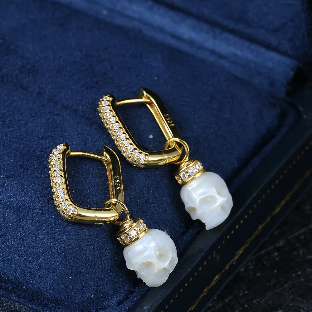 Detachable CZ Pearl Skull Hoop Earrings