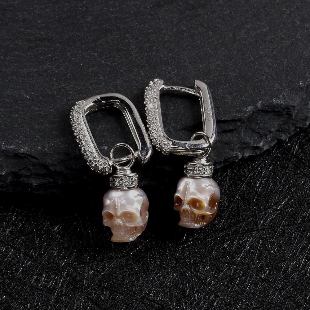 Detachable CZ Pearl Skull Hoop Earrings