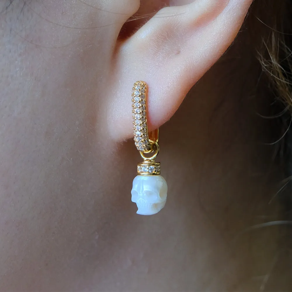 Detachable CZ Pearl Skull Hoop Earrings