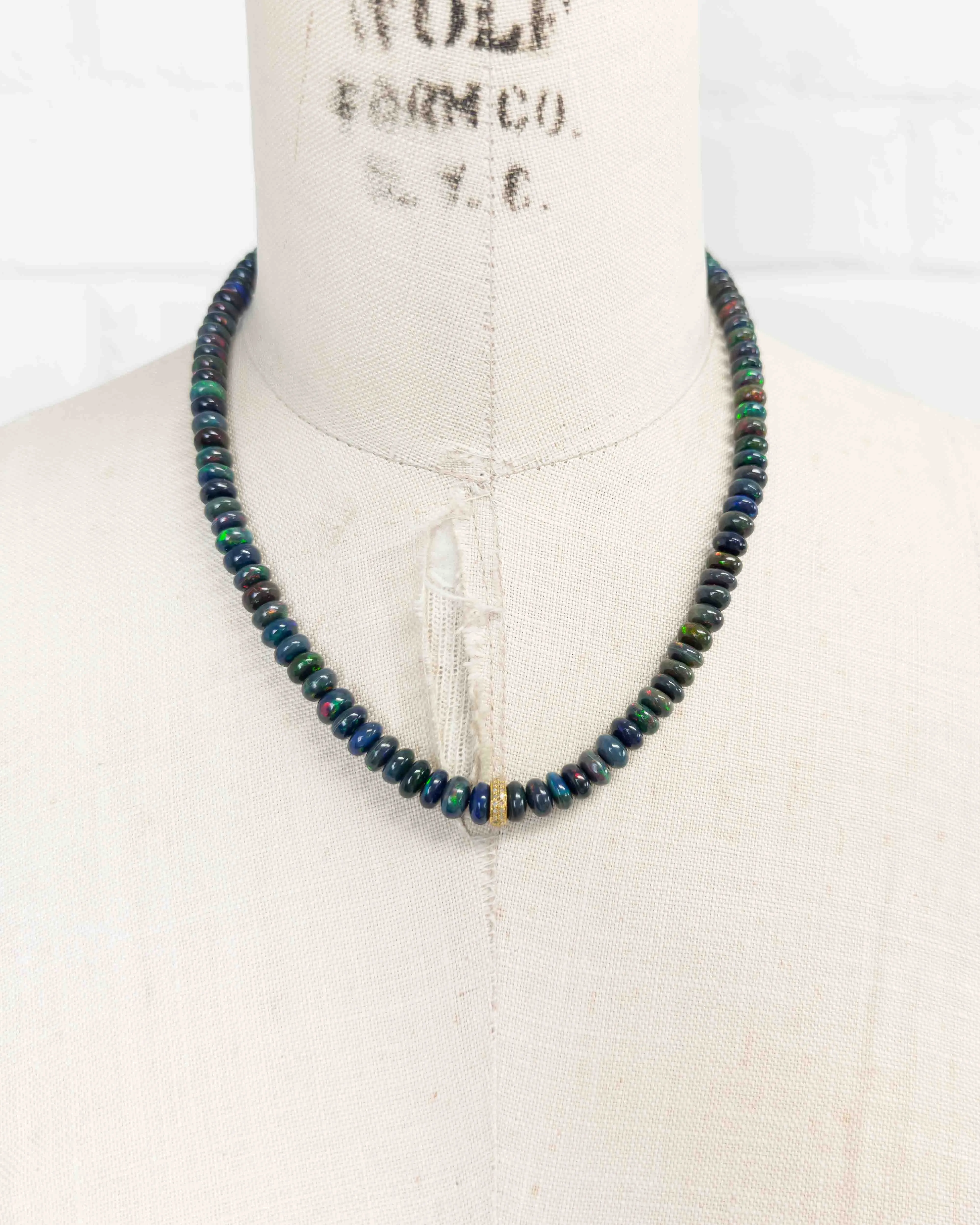 Diamond & Ethiopian Black Opal Strand Necklace