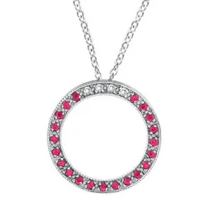 DIAMOND & ROSE SAPPHIRE CIRCLE PENDANT NECKLACE 14K GOLD (0.25 CTW)