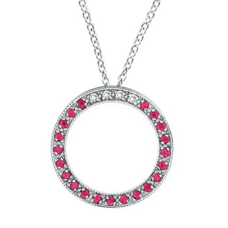 DIAMOND & ROSE SAPPHIRE CIRCLE PENDANT NECKLACE 14K GOLD (0.25 CTW)