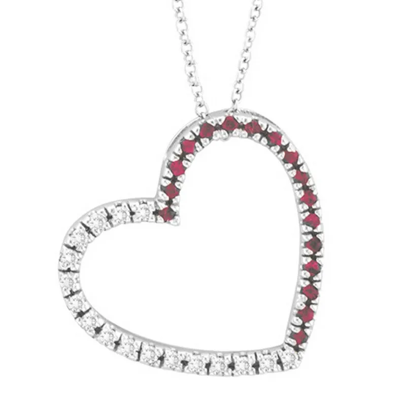 DIAMOND & ROSE SAPPHIRE HEART PENDANT NECKLACE 14K GOLD (0.4 CTW)