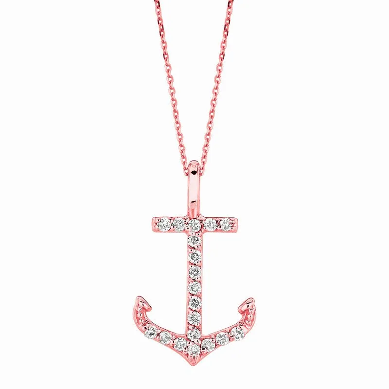 DIAMOND ANCHOR NECKLACE 14K ROSE GOLD (0.1 CTW)
