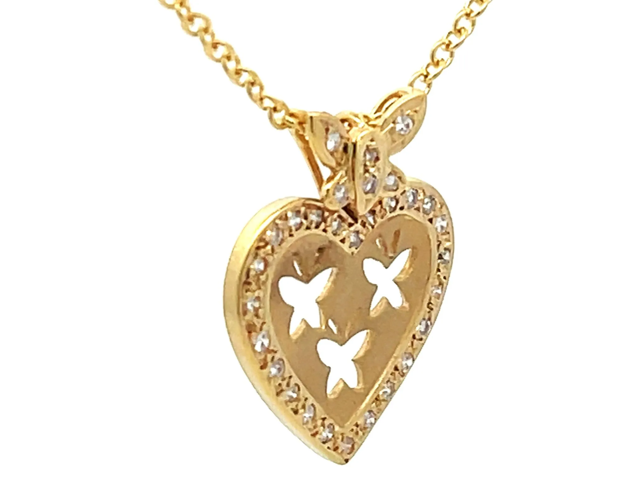 Diamond Butterfly Heart Necklace in 18k Yellow Gold