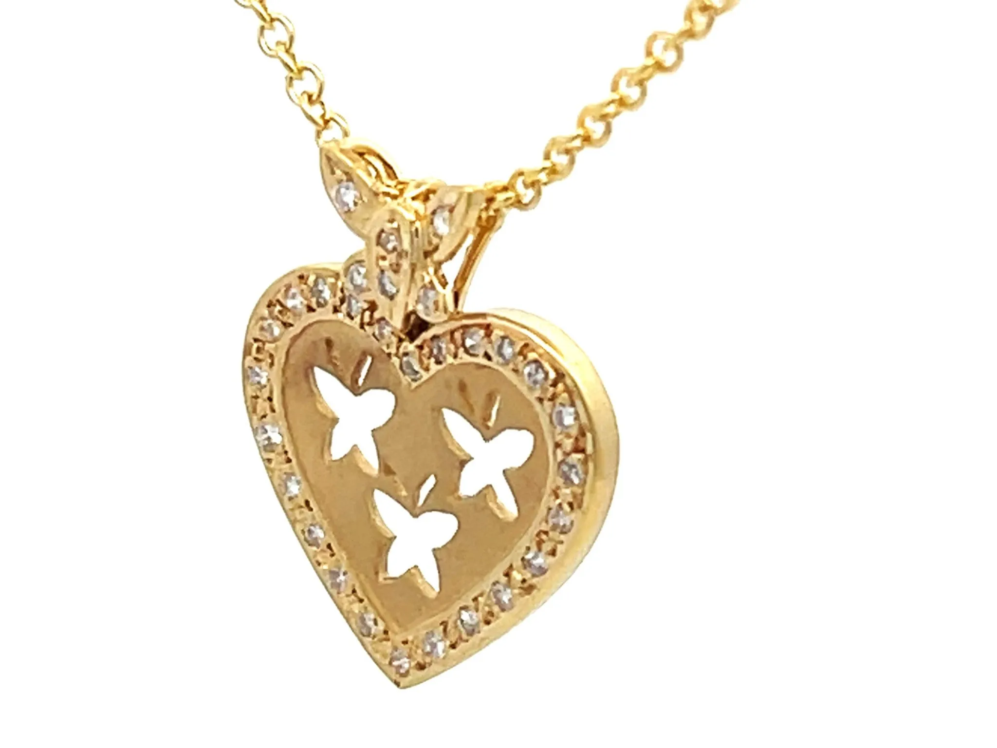 Diamond Butterfly Heart Necklace in 18k Yellow Gold
