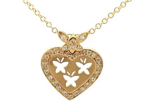 Diamond Butterfly Heart Necklace in 18k Yellow Gold