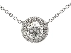 Diamond Halo Necklace Solid 14k White Gold