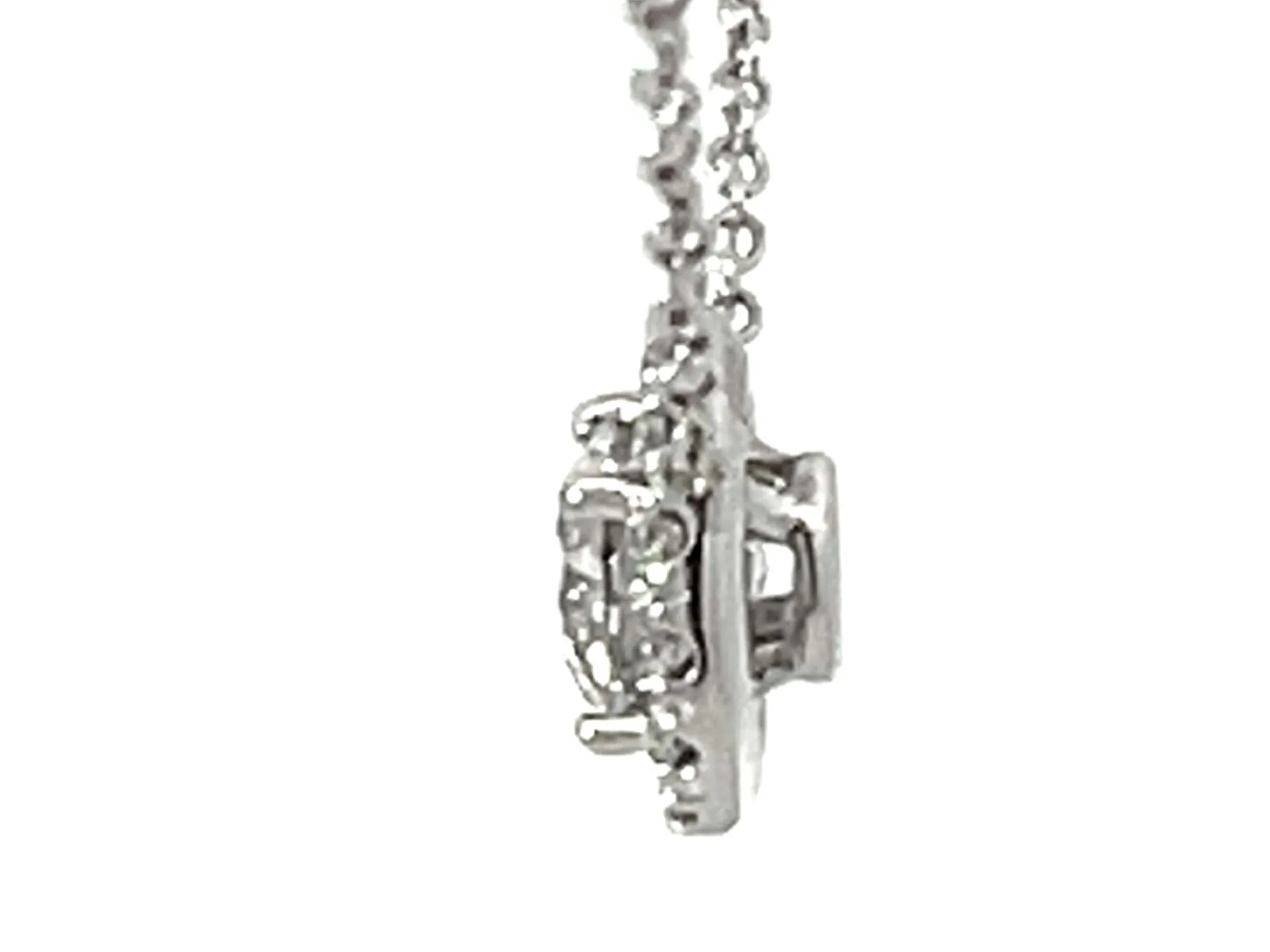Diamond Halo Necklace Solid 14k White Gold